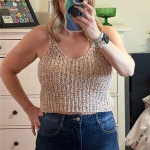 moon & madison Textured Knit Tank Top - Cream and Brown